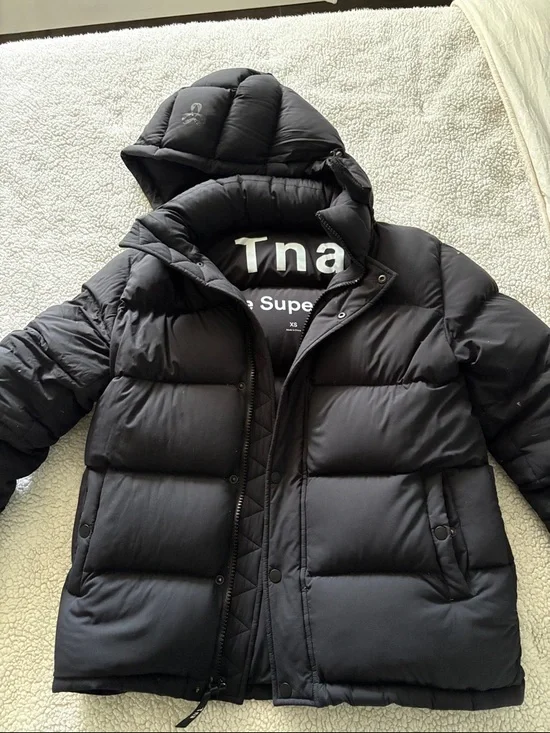 TNA Black Puffer Jacket with Hood - Picture 1 of 1